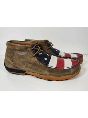 Twisted X Chukka Driving Mocs Men's 14 M Brown Leather Flag Patriotic MDM0027